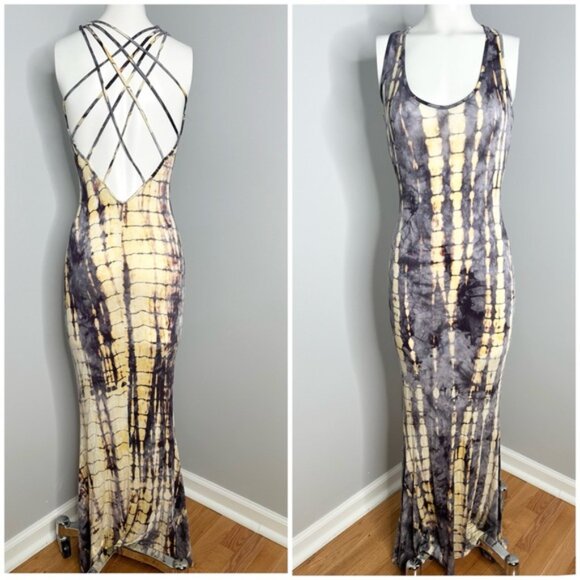 CHERIE LOS ANGELES TIE DIE OPEN CUT OUT BACK MAXI DRESS SIZE SMALL - Picture 3 of 5